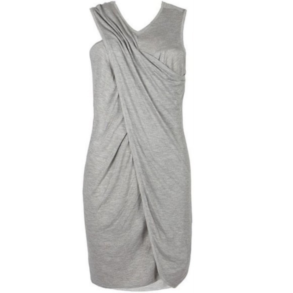 AllSaints Grey Marina Dress Size 0 Drape Front Sheath Minimalist Casual Midi